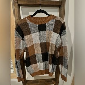 SHEIN LUNE Plaid Pattern Drop Shoulder Sweater